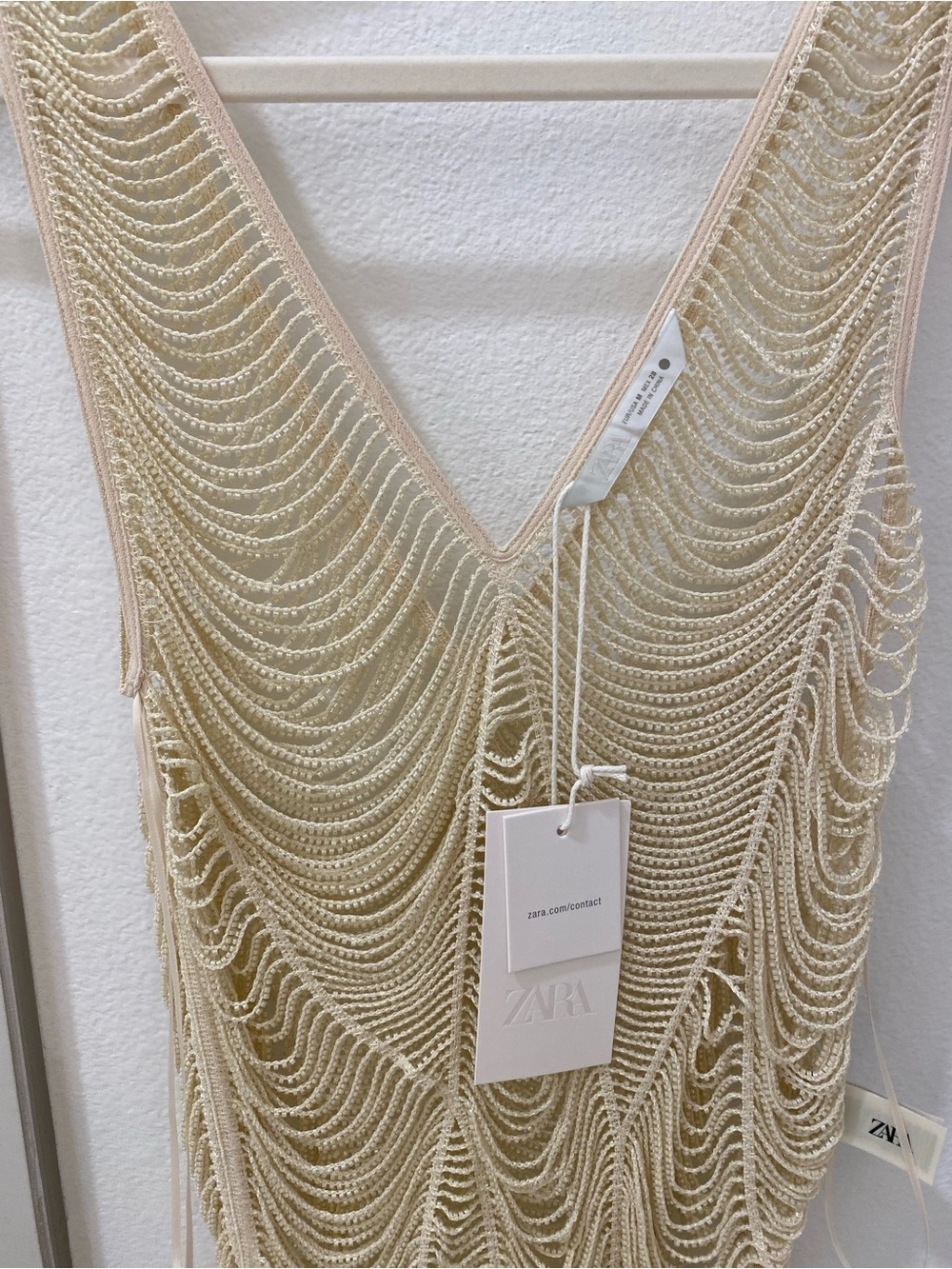 Zara NWT ZW Collection Beaded Top in Ecru size M - Picture 6 of 8